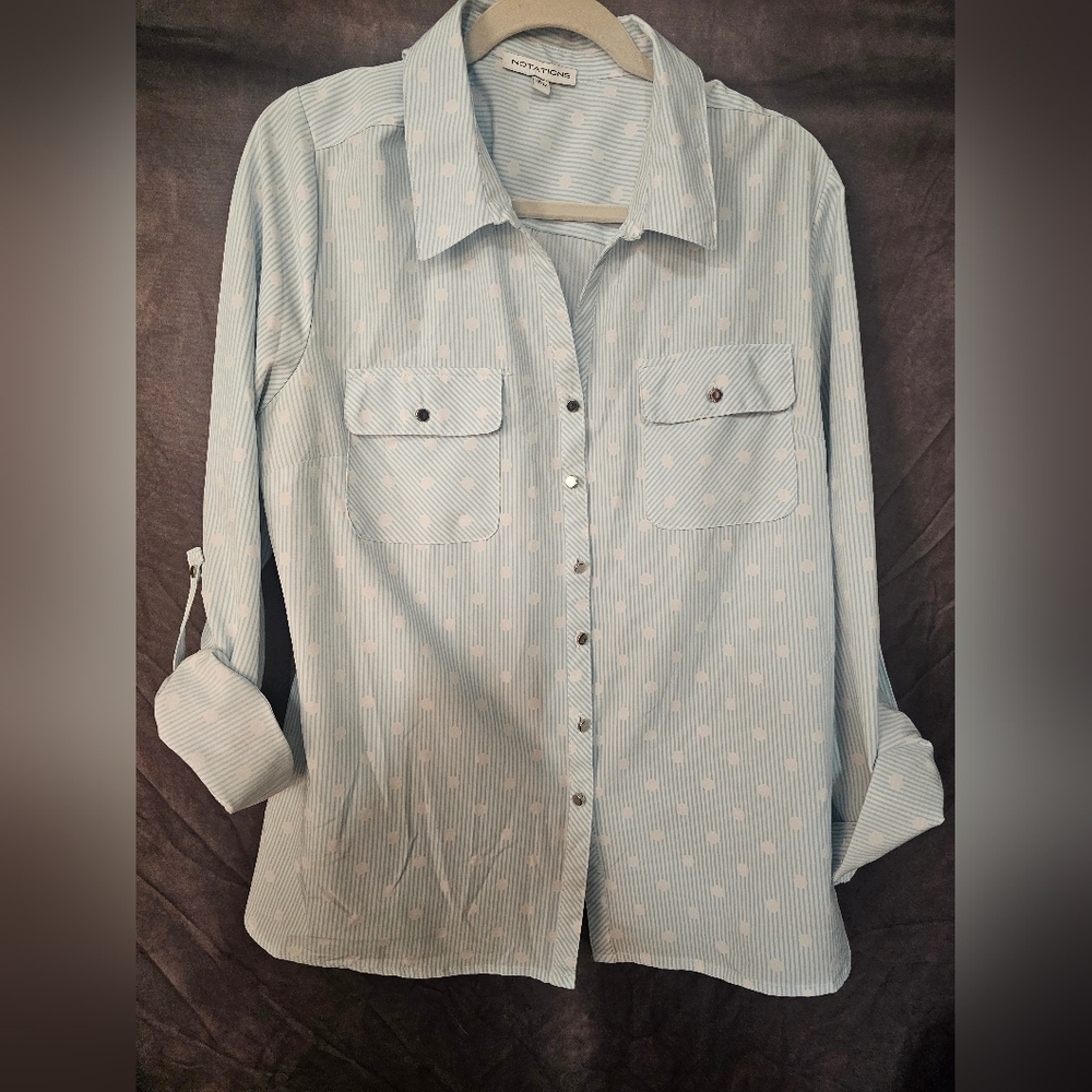 Notations Blue and White Casual Button Down Shirt